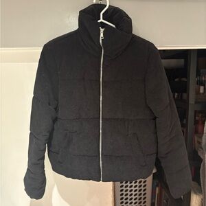 Urban Planet Black Quilted Jacket with Corduroy Trim